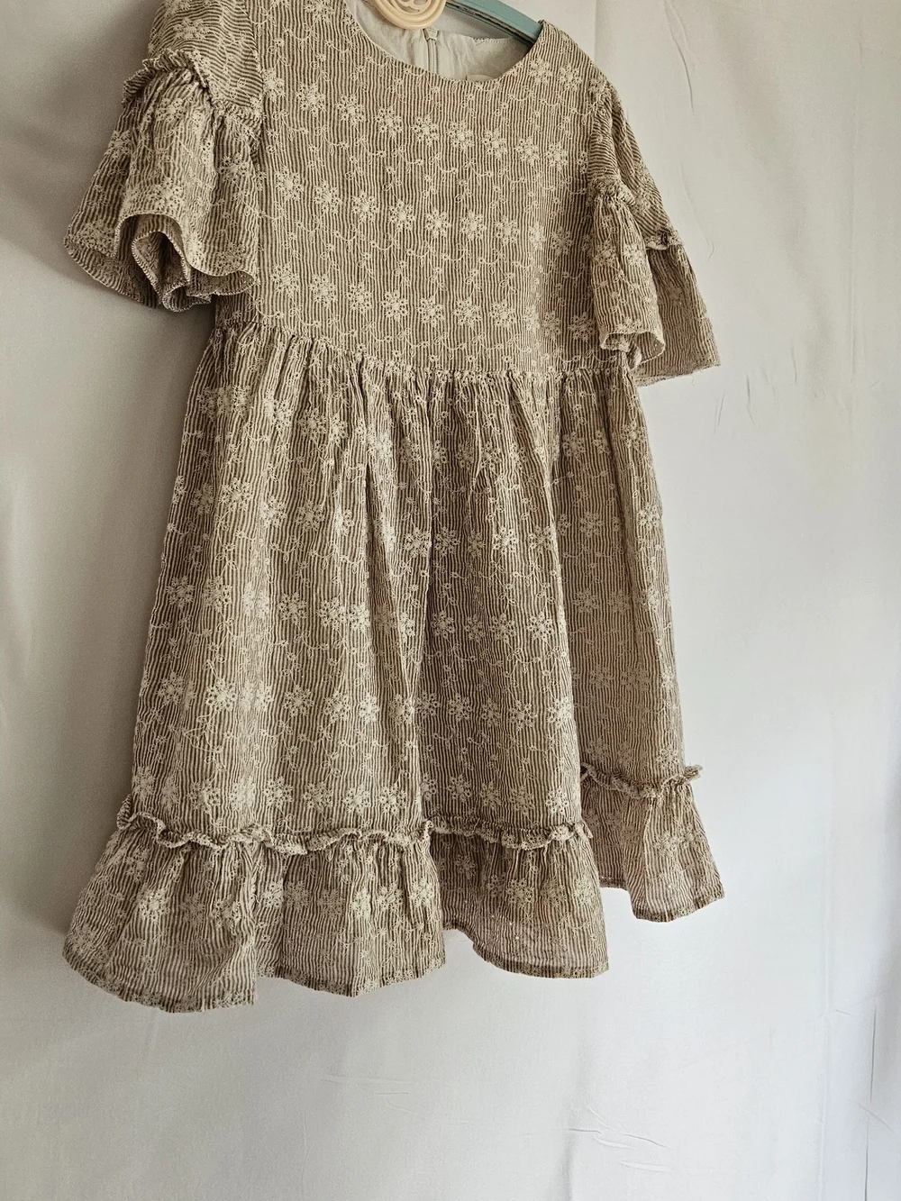 ​Lalalù Italy Girls Floral Embroidered Seersucker Dress Sz 6a Cottagecore
